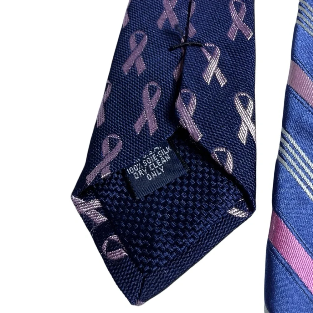 Daniel Cremieux Striped Blue and Pink Breast Cancer Awareness Men's Silk Tie